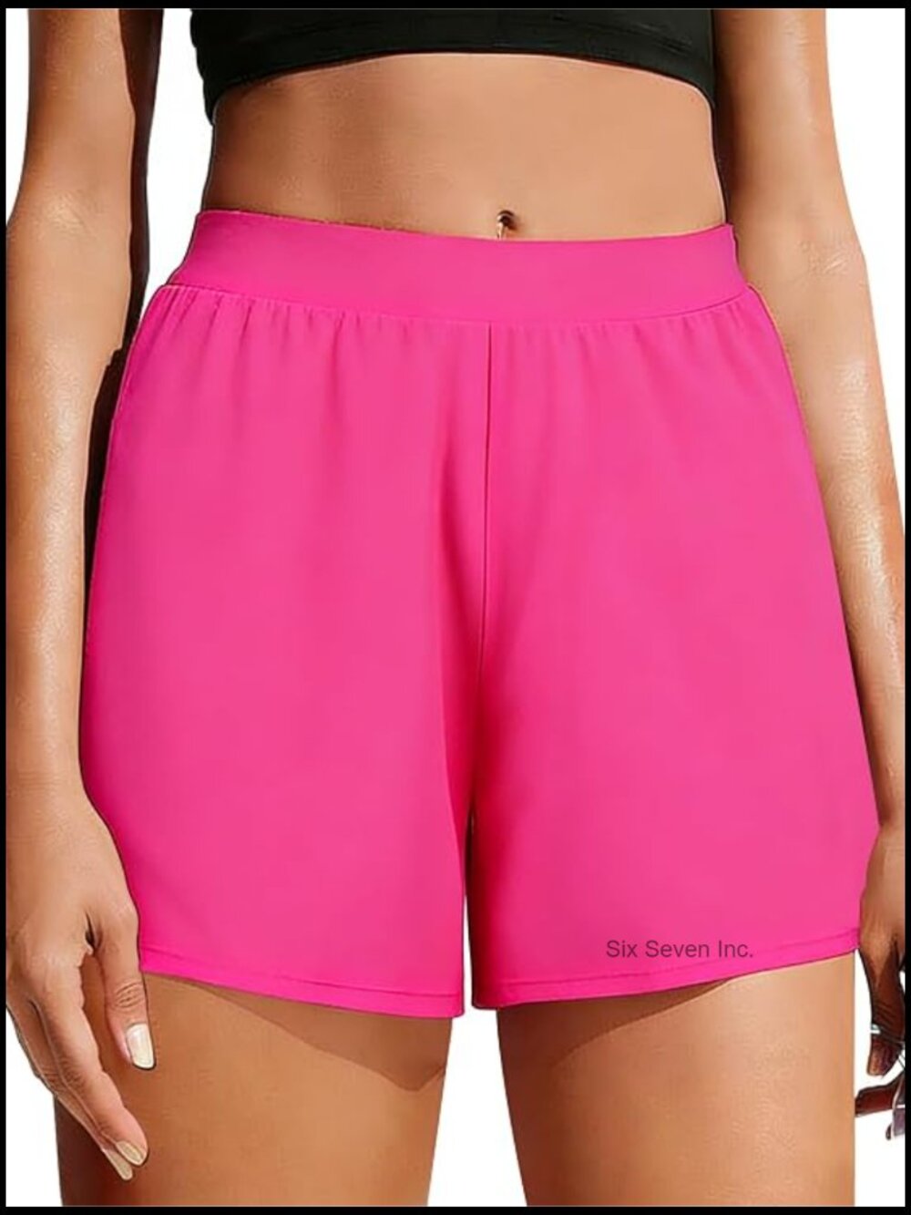 Women's Boyleg Swim Shorts with Built-in Briefs - High Waist Solid Bathing Suit